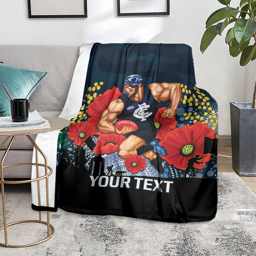 Custom Blues Football ANZAC Blanket Gallipoli Camouflage With Poppies