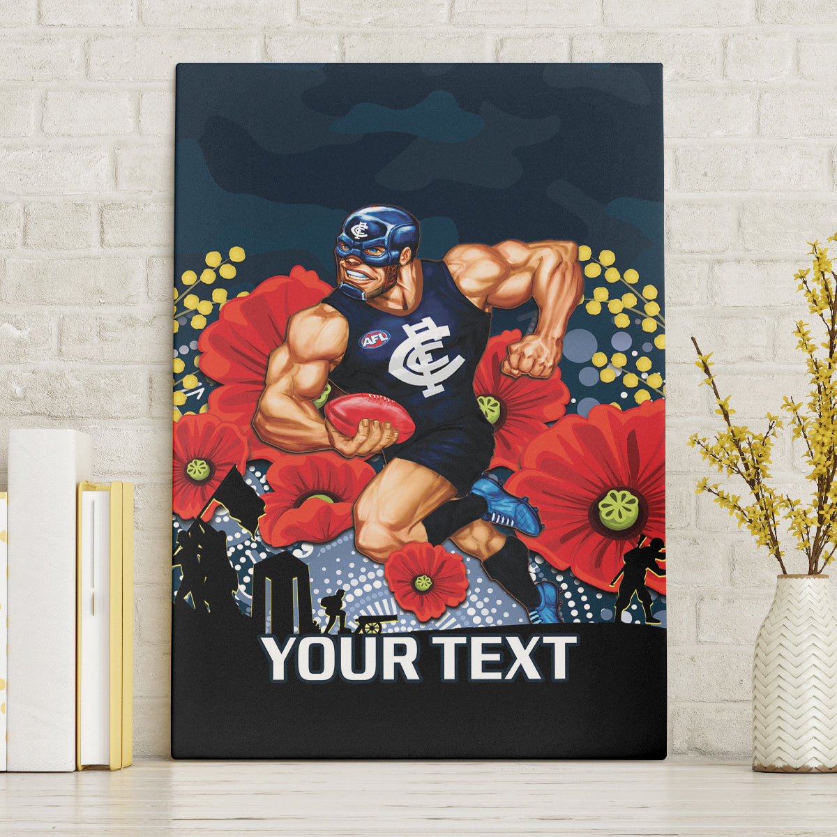 Custom Blues Football ANZAC Canvas Wall Art Gallipoli Camouflage With Poppies