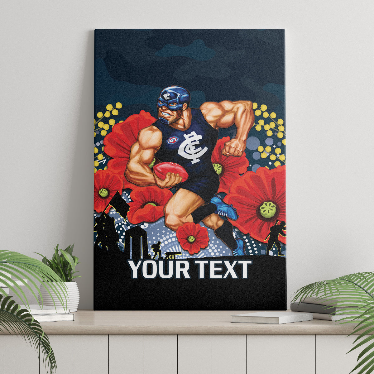 Custom Blues Football ANZAC Canvas Wall Art Gallipoli Camouflage With Poppies