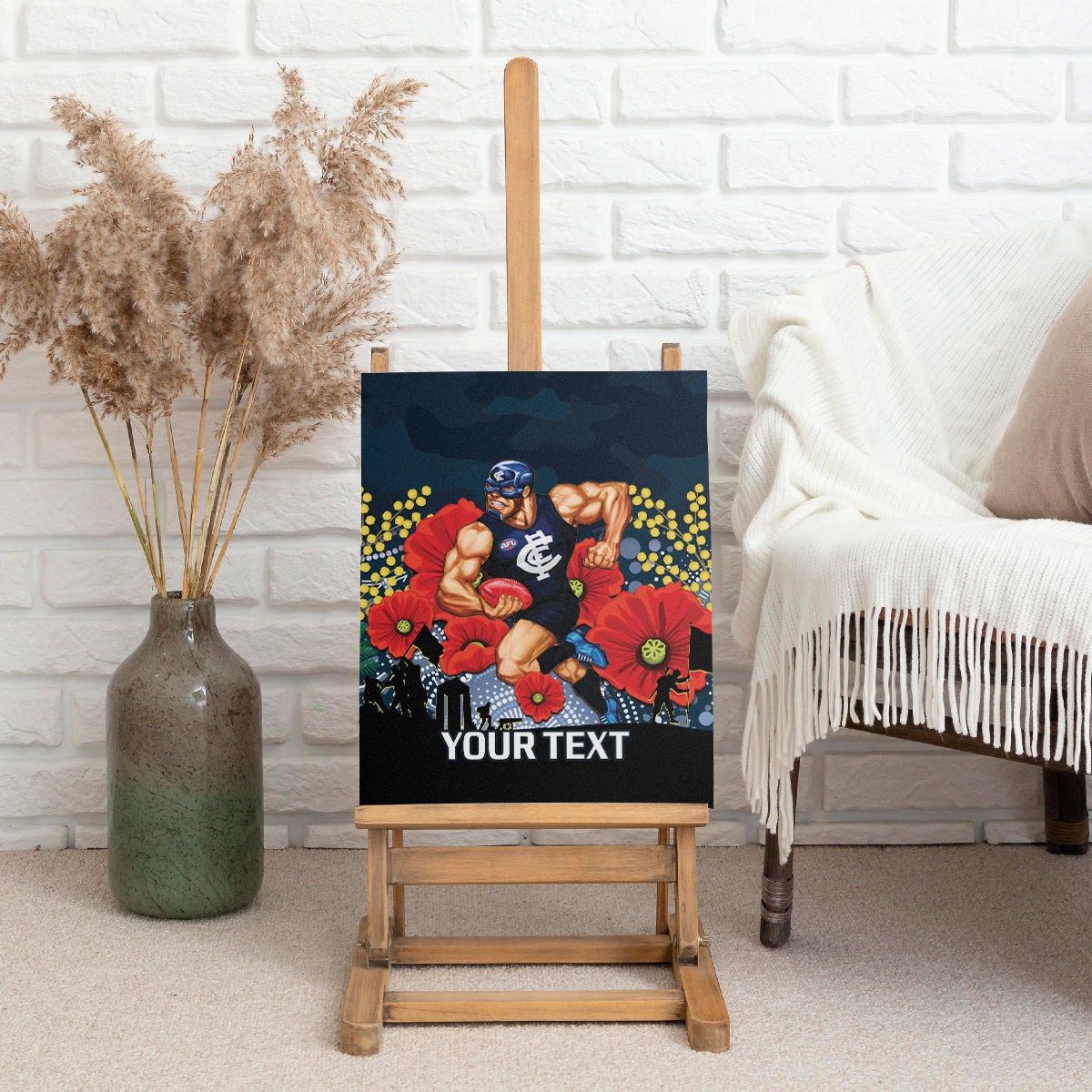 Custom Blues Football ANZAC Canvas Wall Art Gallipoli Camouflage With Poppies