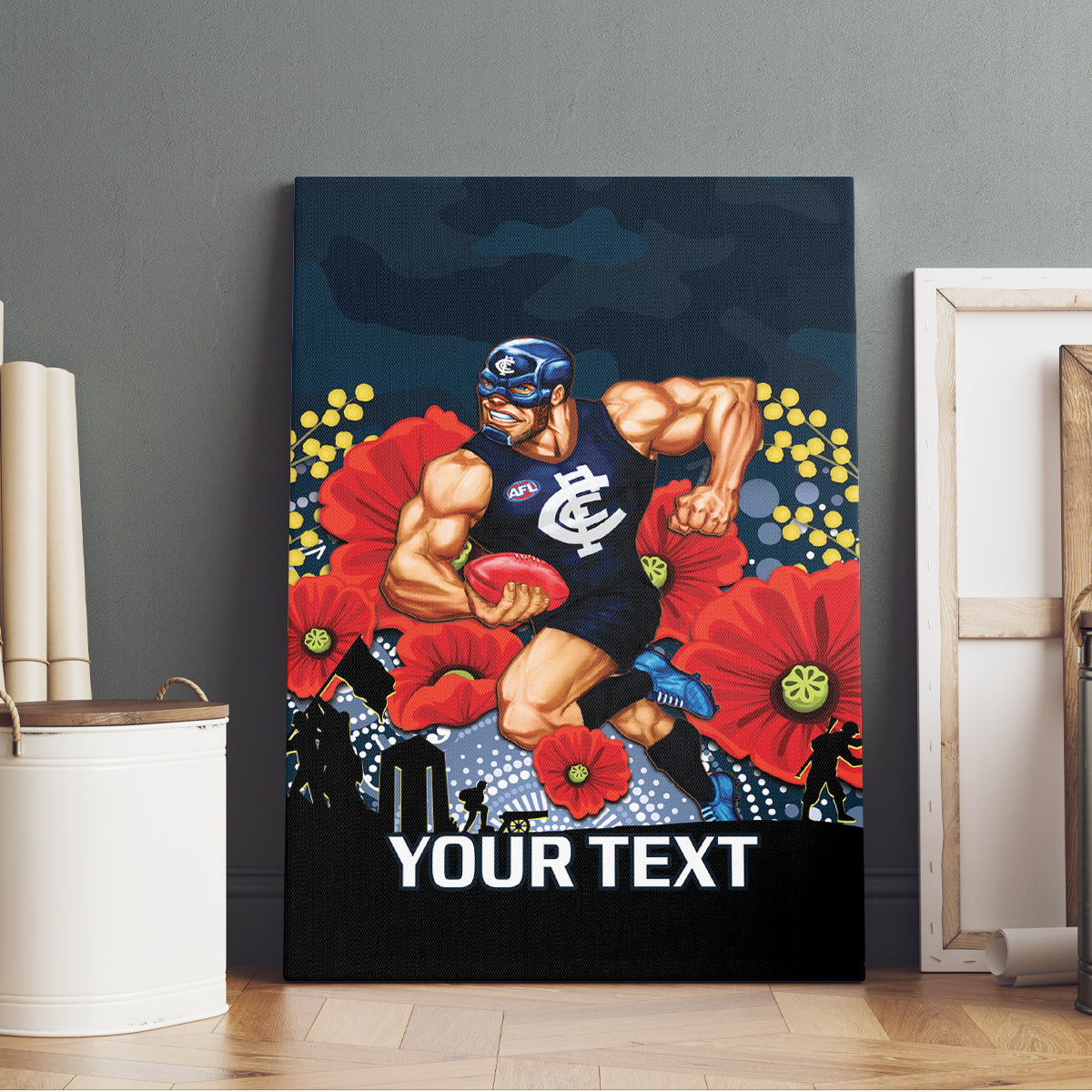 Custom Blues Football ANZAC Canvas Wall Art Gallipoli Camouflage With Poppies