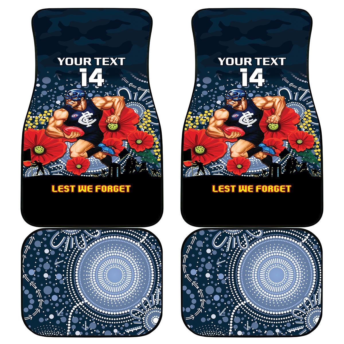 Custom Blues Football ANZAC Car Mats Gallipoli Camouflage With Poppies