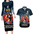 Custom Blues Football ANZAC Couples Matching Long Sleeve Bodycon Dress and Hawaiian Shirt Gallipoli Camouflage With Poppies