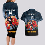 Custom Blues Football ANZAC Couples Matching Long Sleeve Bodycon Dress and Hawaiian Shirt Gallipoli Camouflage With Poppies
