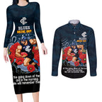 Custom Blues Football ANZAC Couples Matching Long Sleeve Bodycon Dress and Long Sleeve Button Shirt Gallipoli Camouflage With Poppies