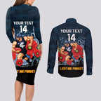 Custom Blues Football ANZAC Couples Matching Long Sleeve Bodycon Dress and Long Sleeve Button Shirt Gallipoli Camouflage With Poppies