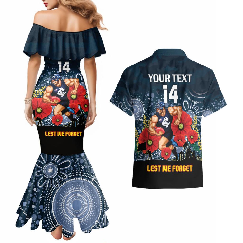 Custom Blues Football ANZAC Couples Matching Mermaid Dress and Hawaiian Shirt Gallipoli Camouflage With Poppies