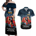 Custom Blues Football ANZAC Couples Matching Off Shoulder Maxi Dress and Hawaiian Shirt Gallipoli Camouflage With Poppies