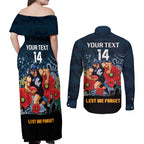 Custom Blues Football ANZAC Couples Matching Off Shoulder Maxi Dress and Long Sleeve Button Shirt Gallipoli Camouflage With Poppies