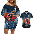 Custom Blues Football ANZAC Couples Matching Off Shoulder Short Dress and Hawaiian Shirt Gallipoli Camouflage With Poppies