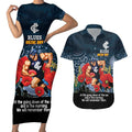 Custom Blues Football ANZAC Couples Matching Short Sleeve Bodycon Dress and Hawaiian Shirt Gallipoli Camouflage With Poppies