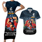 Custom Blues Football ANZAC Couples Matching Short Sleeve Bodycon Dress and Hawaiian Shirt Gallipoli Camouflage With Poppies