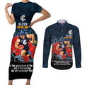 Custom Blues Football ANZAC Couples Matching Short Sleeve Bodycon Dress and Long Sleeve Button Shirt Gallipoli Camouflage With Poppies