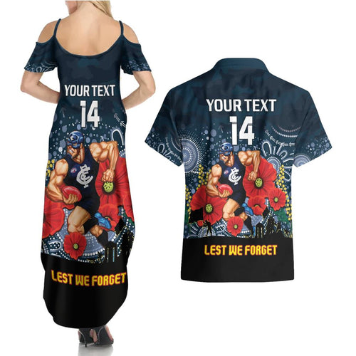 Custom Blues Football ANZAC Couples Matching Summer Maxi Dress and Hawaiian Shirt Gallipoli Camouflage With Poppies