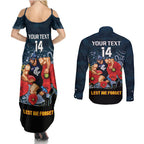 Custom Blues Football ANZAC Couples Matching Summer Maxi Dress and Long Sleeve Button Shirt Gallipoli Camouflage With Poppies