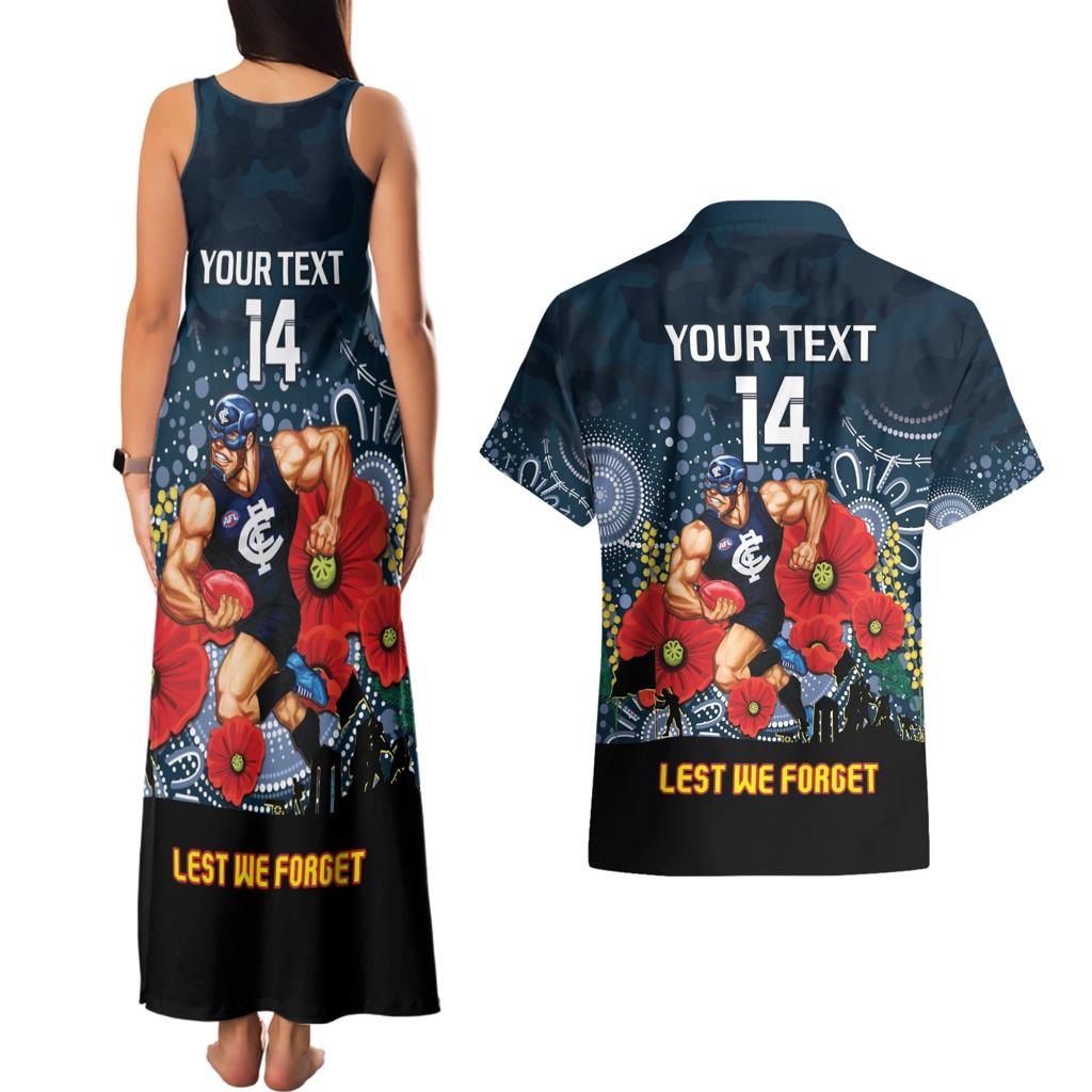 Custom Blues Football ANZAC Couples Matching Tank Maxi Dress and Hawaiian Shirt Gallipoli Camouflage With Poppies