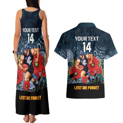 Custom Blues Football ANZAC Couples Matching Tank Maxi Dress and Hawaiian Shirt Gallipoli Camouflage With Poppies