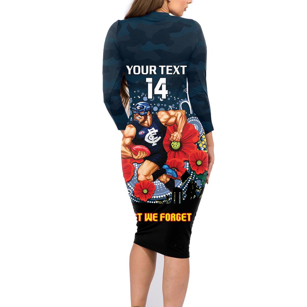 Custom Blues Football ANZAC Family Matching Long Sleeve Bodycon Dress and Hawaiian Shirt Gallipoli Camouflage With Poppies