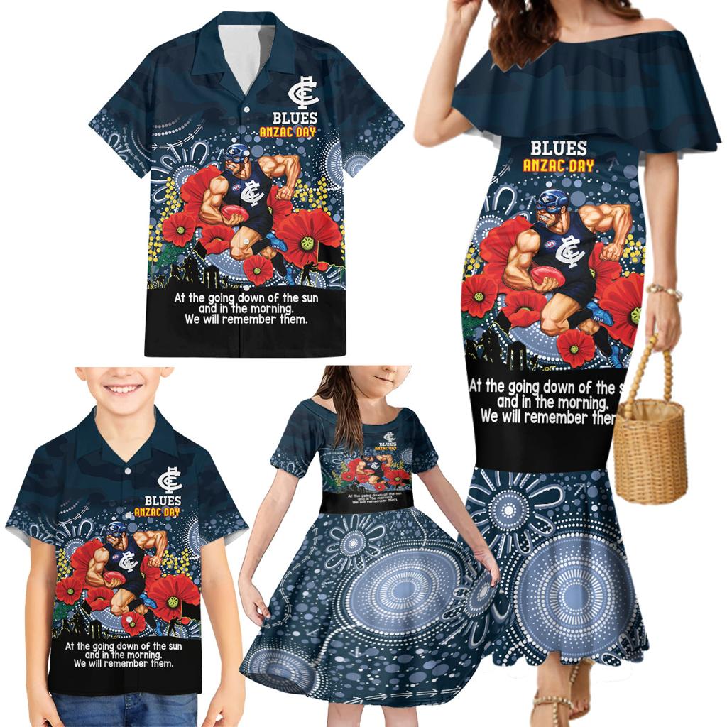 Custom Blues Football ANZAC Family Matching Mermaid Dress and Hawaiian Shirt Gallipoli Camouflage With Poppies