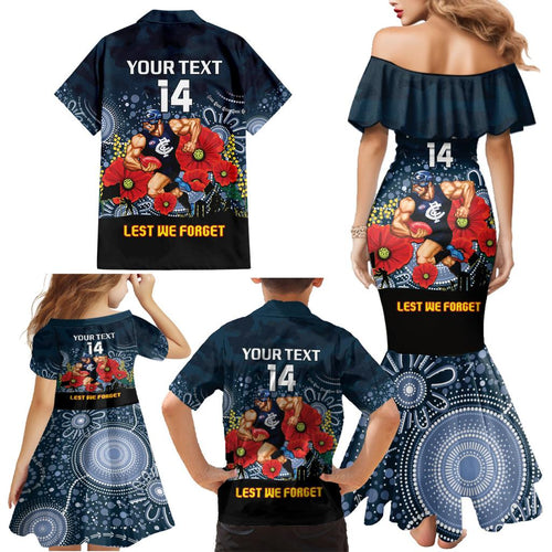 Custom Blues Football ANZAC Family Matching Mermaid Dress and Hawaiian Shirt Gallipoli Camouflage With Poppies