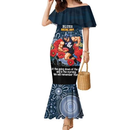 Custom Blues Football ANZAC Family Matching Mermaid Dress and Hawaiian Shirt Gallipoli Camouflage With Poppies