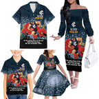 Custom Blues Football ANZAC Family Matching Off Shoulder Long Sleeve Dress and Hawaiian Shirt Gallipoli Camouflage With Poppies