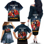Custom Blues Football ANZAC Family Matching Off Shoulder Long Sleeve Dress and Hawaiian Shirt Gallipoli Camouflage With Poppies