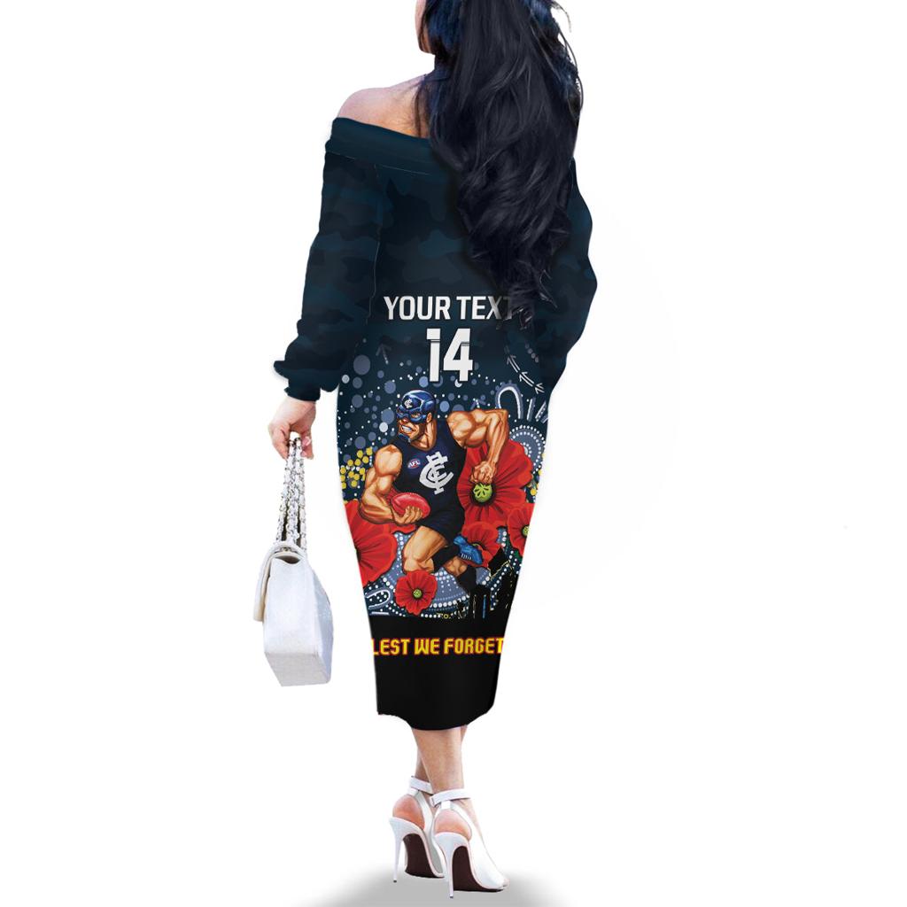 Custom Blues Football ANZAC Family Matching Off Shoulder Long Sleeve Dress and Hawaiian Shirt Gallipoli Camouflage With Poppies