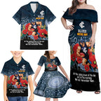 Custom Blues Football ANZAC Family Matching Off Shoulder Maxi Dress and Hawaiian Shirt Gallipoli Camouflage With Poppies