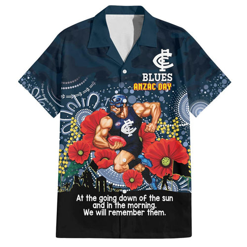 Custom Blues Football ANZAC Family Matching Off Shoulder Maxi Dress and Hawaiian Shirt Gallipoli Camouflage With Poppies