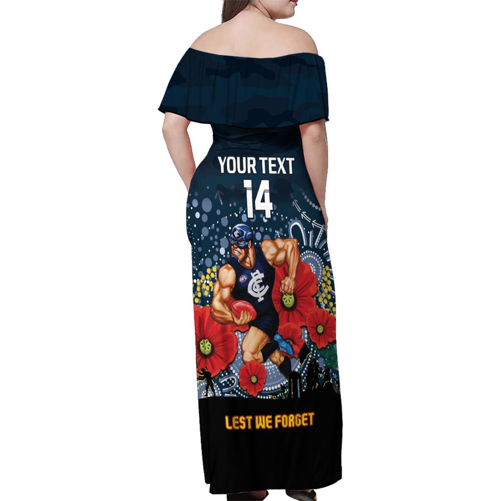 Custom Blues Football ANZAC Family Matching Off Shoulder Maxi Dress and Hawaiian Shirt Gallipoli Camouflage With Poppies