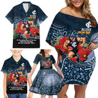 Custom Blues Football ANZAC Family Matching Off Shoulder Short Dress and Hawaiian Shirt Gallipoli Camouflage With Poppies