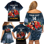 Custom Blues Football ANZAC Family Matching Off Shoulder Short Dress and Hawaiian Shirt Gallipoli Camouflage With Poppies