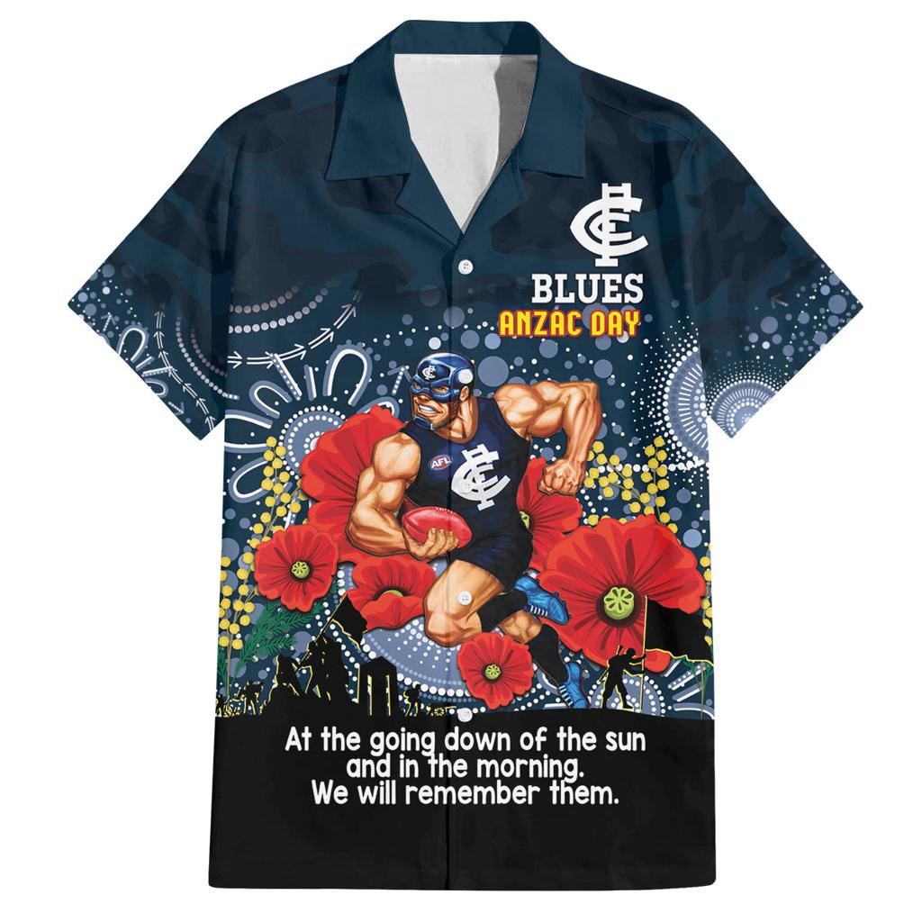 Custom Blues Football ANZAC Family Matching Off Shoulder Short Dress and Hawaiian Shirt Gallipoli Camouflage With Poppies