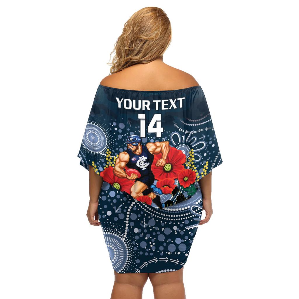 Custom Blues Football ANZAC Family Matching Off Shoulder Short Dress and Hawaiian Shirt Gallipoli Camouflage With Poppies
