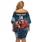 Custom Blues Football ANZAC Family Matching Off Shoulder Short Dress and Hawaiian Shirt Gallipoli Camouflage With Poppies