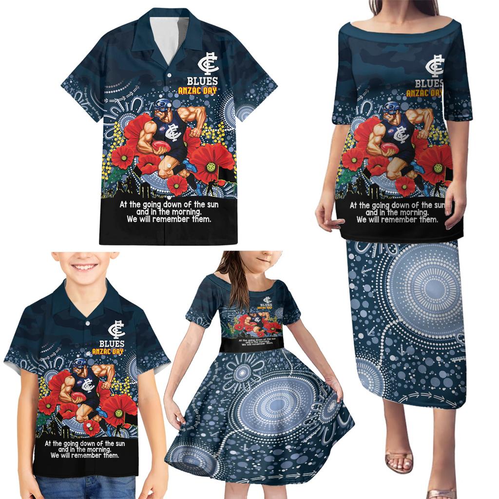 Custom Blues Football ANZAC Family Matching Puletasi and Hawaiian Shirt Gallipoli Camouflage With Poppies