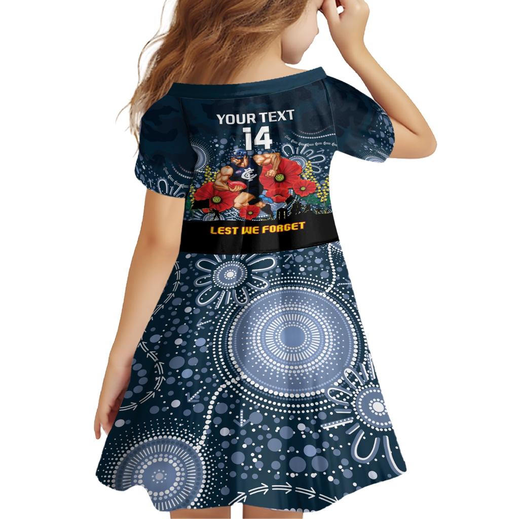 Custom Blues Football ANZAC Family Matching Short Sleeve Bodycon Dress and Hawaiian Shirt Gallipoli Camouflage With Poppies
