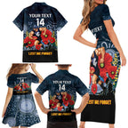 Custom Blues Football ANZAC Family Matching Short Sleeve Bodycon Dress and Hawaiian Shirt Gallipoli Camouflage With Poppies