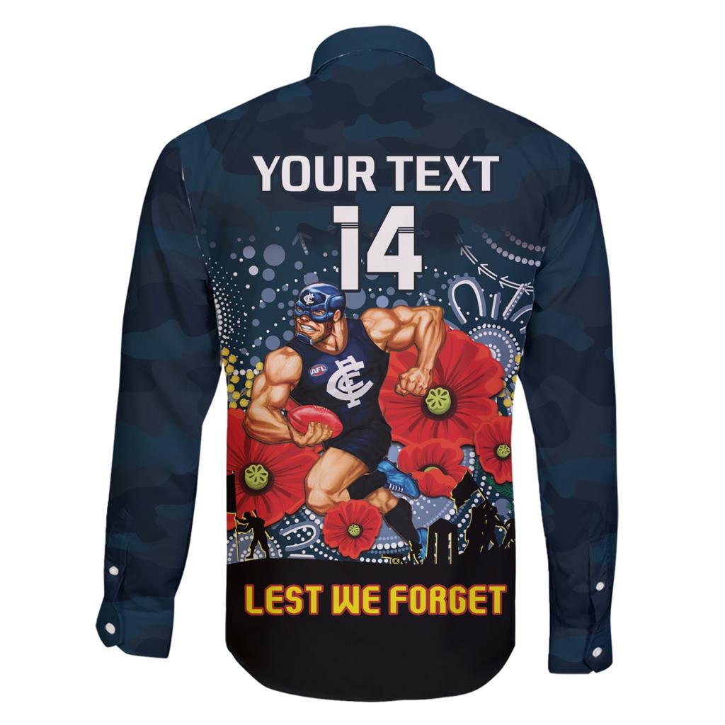 Custom Blues Football ANZAC Family Matching Short Sleeve Bodycon Dress and Hawaiian Shirt Gallipoli Camouflage With Poppies