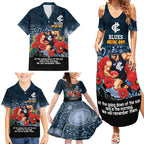 Custom Blues Football ANZAC Family Matching Summer Maxi Dress and Hawaiian Shirt Gallipoli Camouflage With Poppies