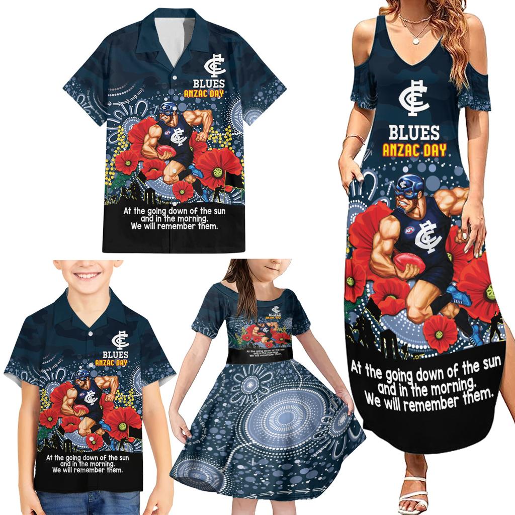 Custom Blues Football ANZAC Family Matching Summer Maxi Dress and Hawaiian Shirt Gallipoli Camouflage With Poppies