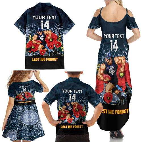 Custom Blues Football ANZAC Family Matching Summer Maxi Dress and Hawaiian Shirt Gallipoli Camouflage With Poppies
