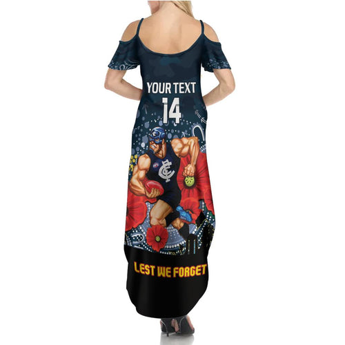 Custom Blues Football ANZAC Family Matching Summer Maxi Dress and Hawaiian Shirt Gallipoli Camouflage With Poppies