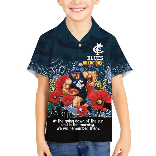 Custom Blues Football ANZAC Family Matching Summer Maxi Dress and Hawaiian Shirt Gallipoli Camouflage With Poppies