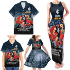 Custom Blues Football ANZAC Family Matching Tank Maxi Dress and Hawaiian Shirt Gallipoli Camouflage With Poppies