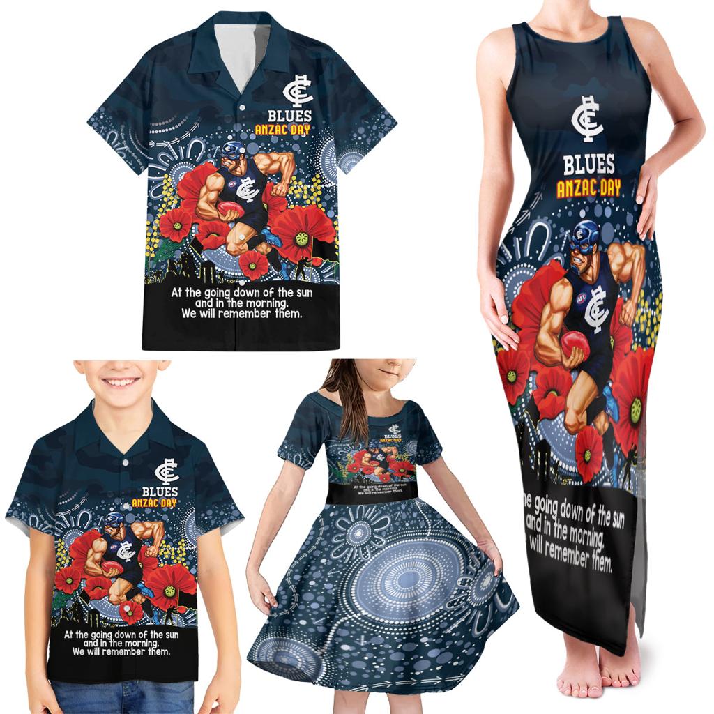 Custom Blues Football ANZAC Family Matching Tank Maxi Dress and Hawaiian Shirt Gallipoli Camouflage With Poppies