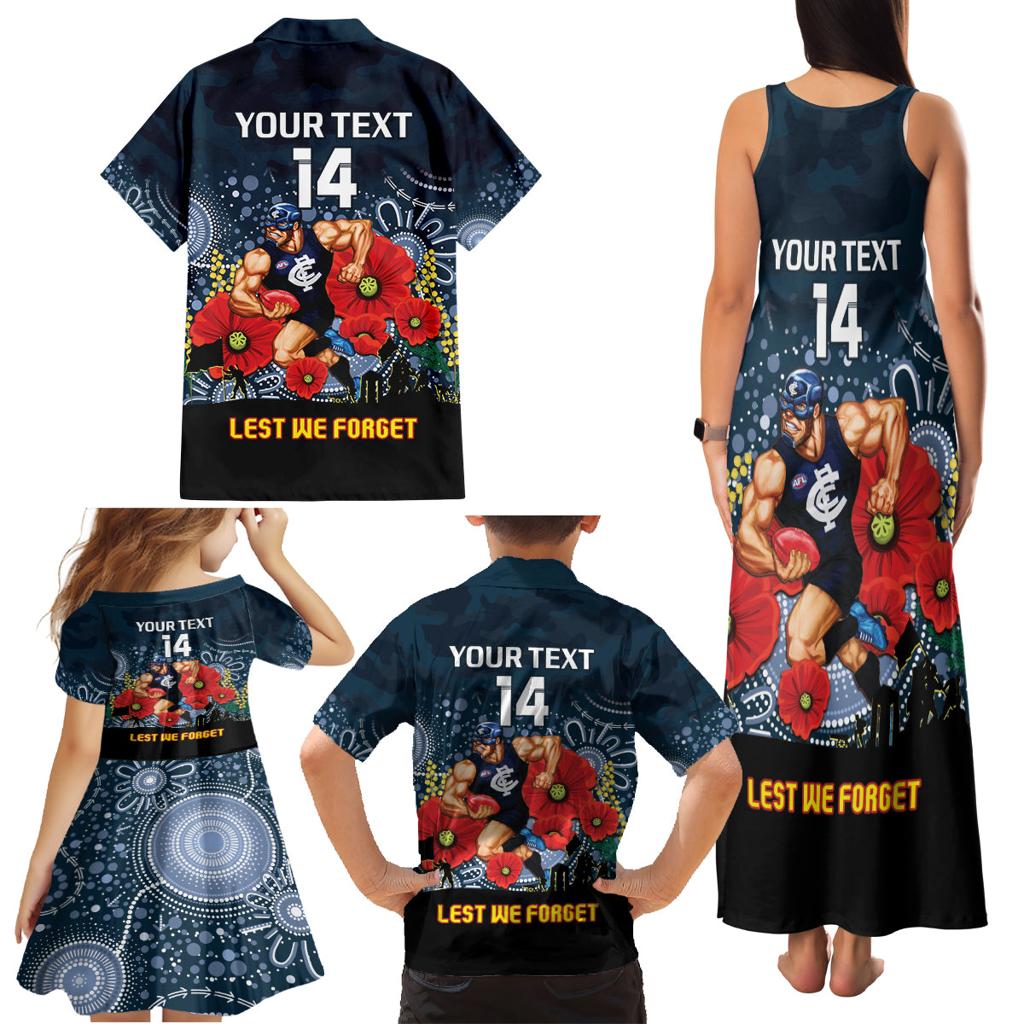 Custom Blues Football ANZAC Family Matching Tank Maxi Dress and Hawaiian Shirt Gallipoli Camouflage With Poppies