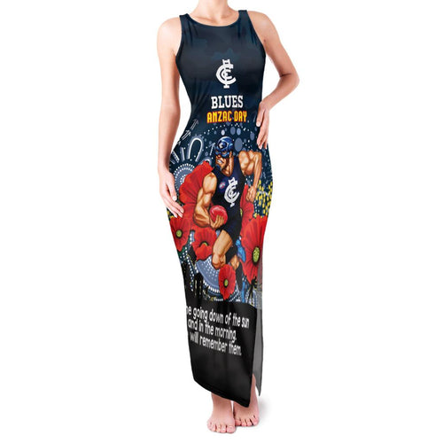 Custom Blues Football ANZAC Family Matching Tank Maxi Dress and Hawaiian Shirt Gallipoli Camouflage With Poppies