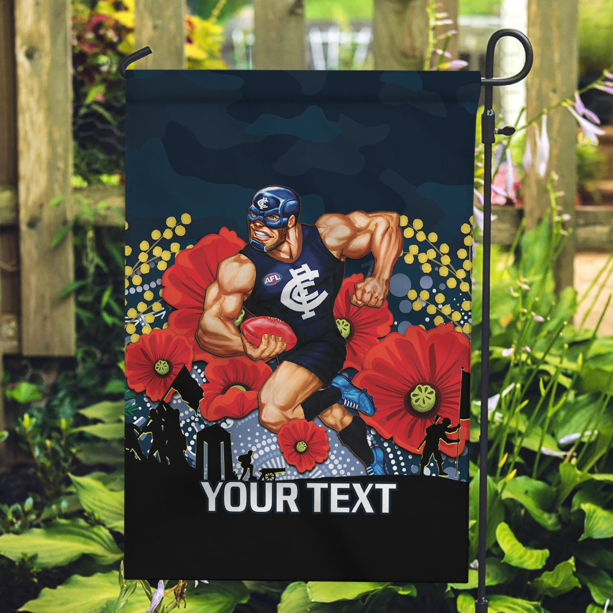 Custom Blues Football ANZAC Garden Flag Gallipoli Camouflage With Poppies